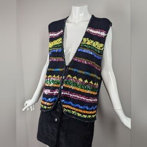 Festive Sequin Beaded Gladys Basley Sequin Knit Vest M  Made in Hong Kong 80s